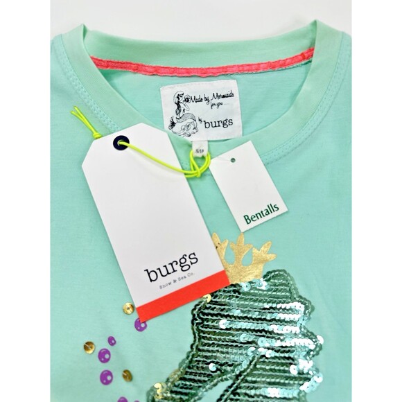 BURGS Snow Sea Girls T-Shirt Sequin Seahorse Beach Made By Mermaids 9-10 yo NEW - Picture 3 of 9